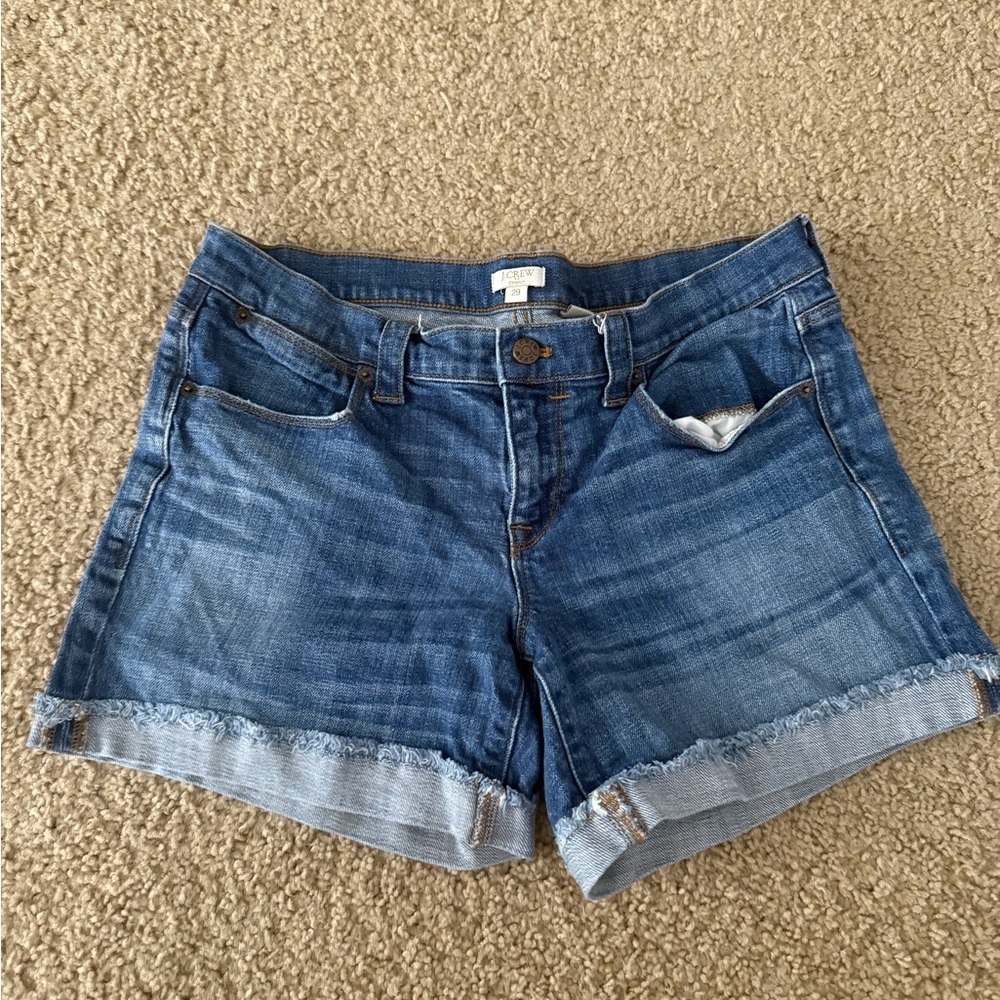 Blue Jean Shorts with Rolled Hem and Faded Look